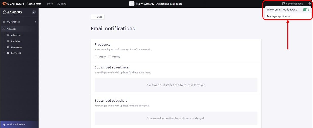 Enabling email notifications in AdClarity — Advertising Intelligence